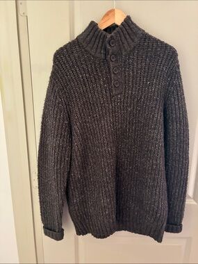 Nautica Men's Charcoal Ribbed Turtleneck Button Sweater